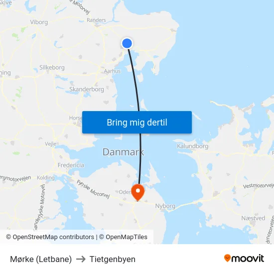 Mørke (Letbane) to Tietgenbyen map
