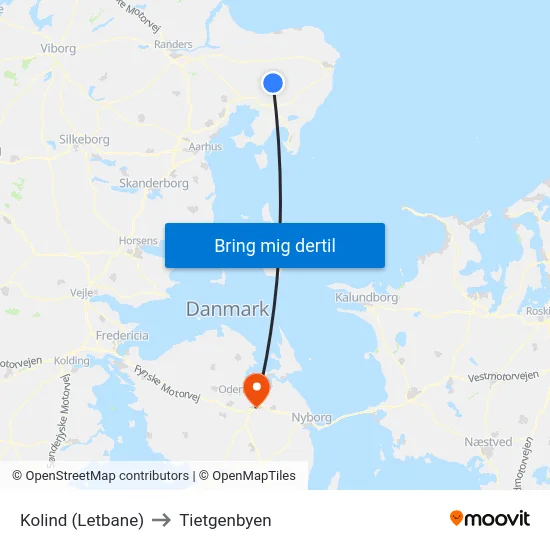 Kolind (Letbane) to Tietgenbyen map