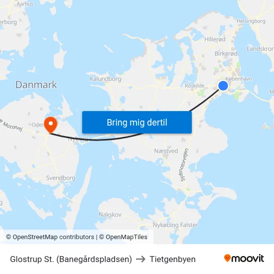 Glostrup St. (Banegårdspladsen) to Tietgenbyen map