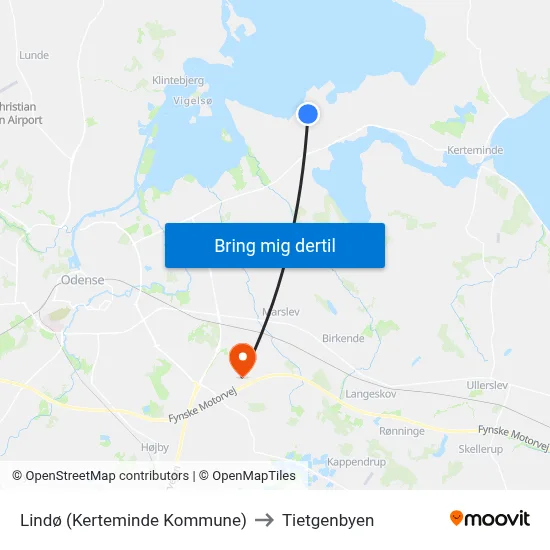 Lindø (Kerteminde Kommune) to Tietgenbyen map