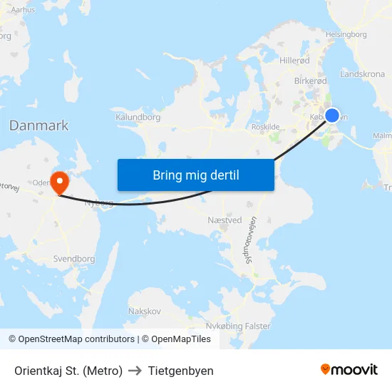 Orientkaj St. (Metro) to Tietgenbyen map