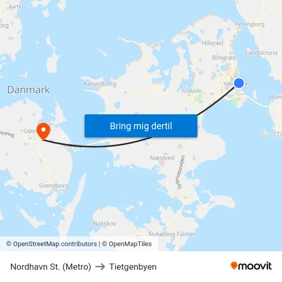 Nordhavn St. (Metro) to Tietgenbyen map