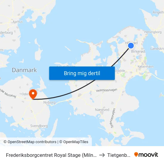 Frederiksborgcentret Royal Stage (Milnersvej) to Tietgenbyen map