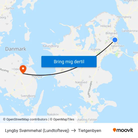 Lyngby Svømmehal (Lundtoftevej) to Tietgenbyen map
