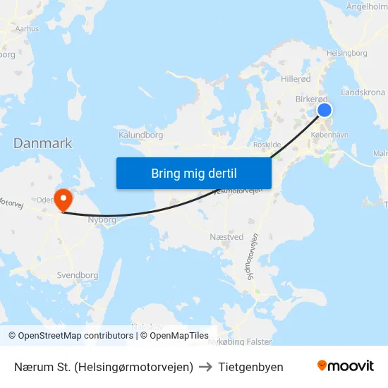 Nærum St. (Helsingørmotorvejen) to Tietgenbyen map