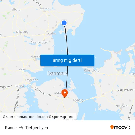 Rønde to Tietgenbyen map