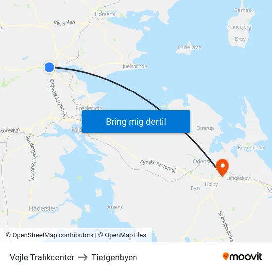 Vejle Trafikcenter to Tietgenbyen map