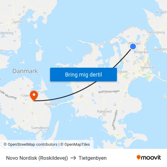 Novo Nordisk (Roskildevej) to Tietgenbyen map