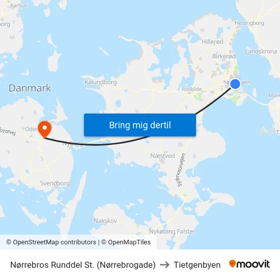 Nørrebros Runddel St. (Nørrebrogade) to Tietgenbyen map