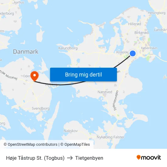 Høje Tåstrup St. (Togbus) to Tietgenbyen map