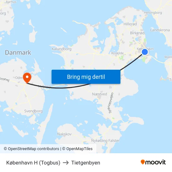 København H (Togbus) to Tietgenbyen map