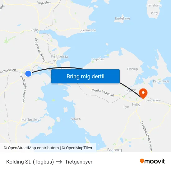 Kolding St. (Togbus) to Tietgenbyen map