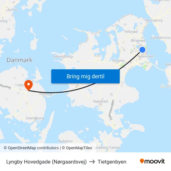 Lyngby Hovedgade (Nørgaardsvej) to Tietgenbyen map