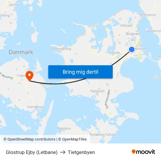 Glostrup Ejby (Letbane) to Tietgenbyen map