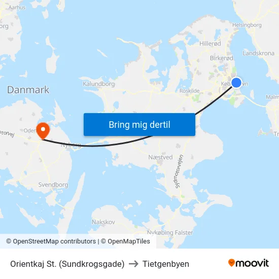 Orientkaj St. (Sundkrogsgade) to Tietgenbyen map