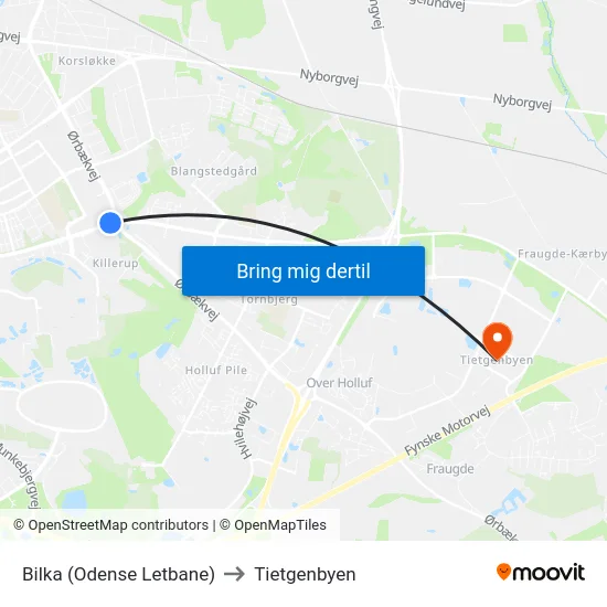 Bilka (Odense Letbane) to Tietgenbyen map
