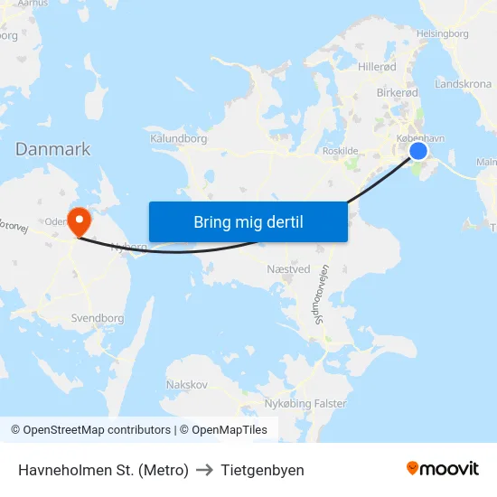 Havneholmen St. (Metro) to Tietgenbyen map