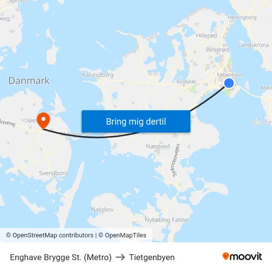 Enghave Brygge St. (Metro) to Tietgenbyen map