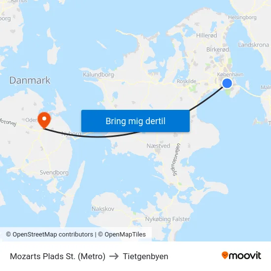 Mozarts Plads St. (Metro) to Tietgenbyen map
