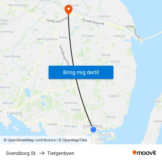 Svendborg St. to Tietgenbyen map