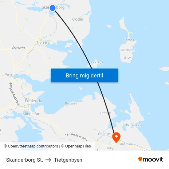 Skanderborg St. to Tietgenbyen map