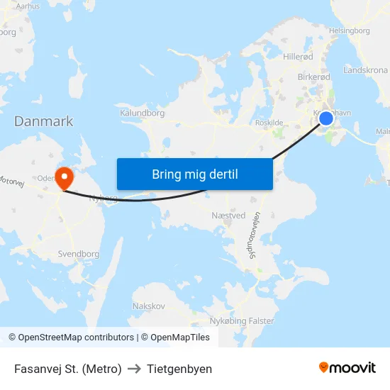 Fasanvej St. (Metro) to Tietgenbyen map