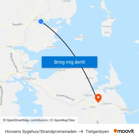Horsens Sygehus/Strandpromenaden to Tietgenbyen map