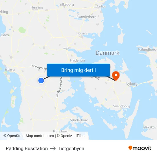Rødding Busstation to Tietgenbyen map