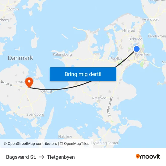 Bagsværd St. to Tietgenbyen map