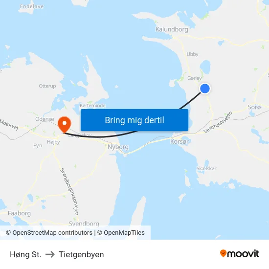 Høng St. to Tietgenbyen map