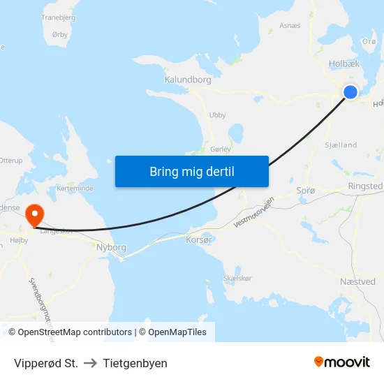 Vipperød St. to Tietgenbyen map