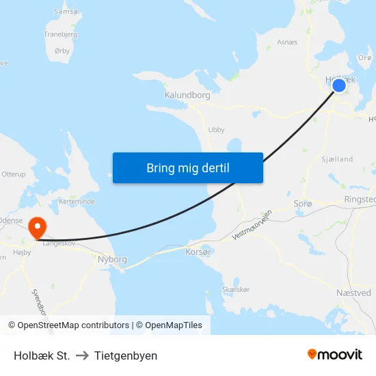 Holbæk St. to Tietgenbyen map