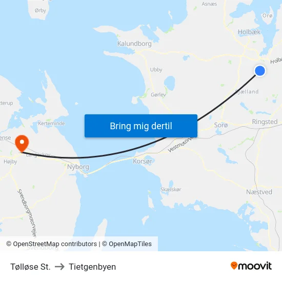 Tølløse St. to Tietgenbyen map