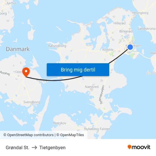 Grøndal St. to Tietgenbyen map