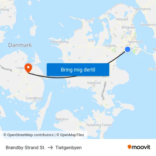 Brøndby Strand St. to Tietgenbyen map