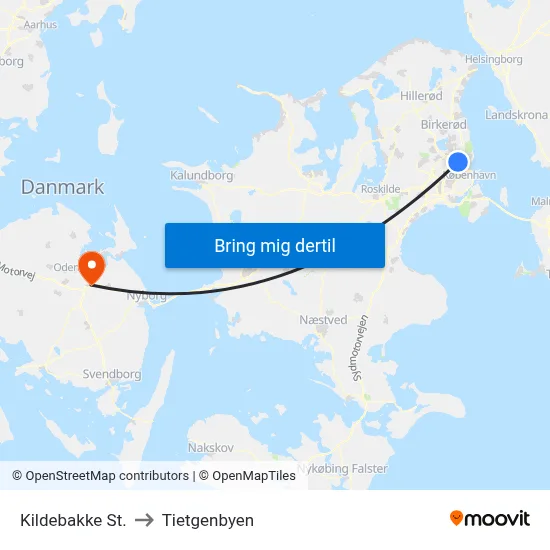 Kildebakke St. to Tietgenbyen map