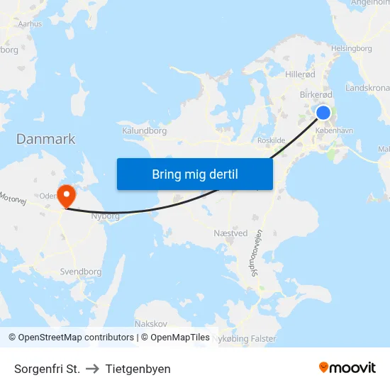 Sorgenfri St. to Tietgenbyen map