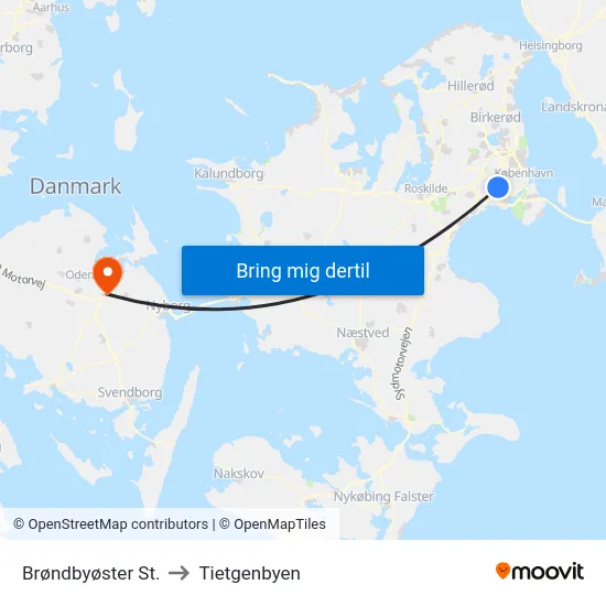 Brøndbyøster St. to Tietgenbyen map