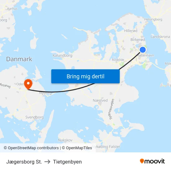 Jægersborg St. to Tietgenbyen map