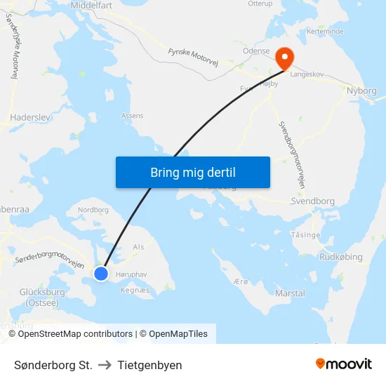 Sønderborg St. to Tietgenbyen map