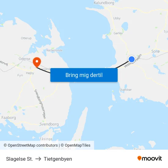 Slagelse St. to Tietgenbyen map
