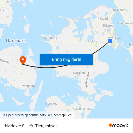 Hvidovre St. to Tietgenbyen map