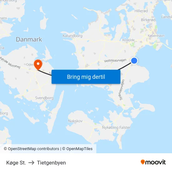 Køge St. to Tietgenbyen map