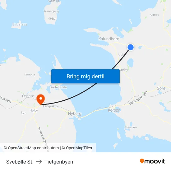 Svebølle St. to Tietgenbyen map