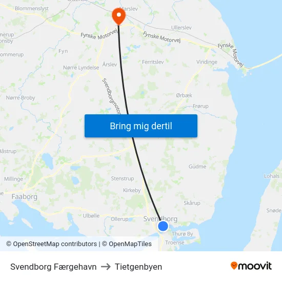 Svendborg Færgehavn to Tietgenbyen map
