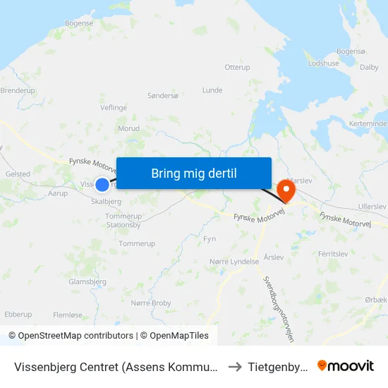 Vissenbjerg Centret (Assens Kommune) to Tietgenbyen map
