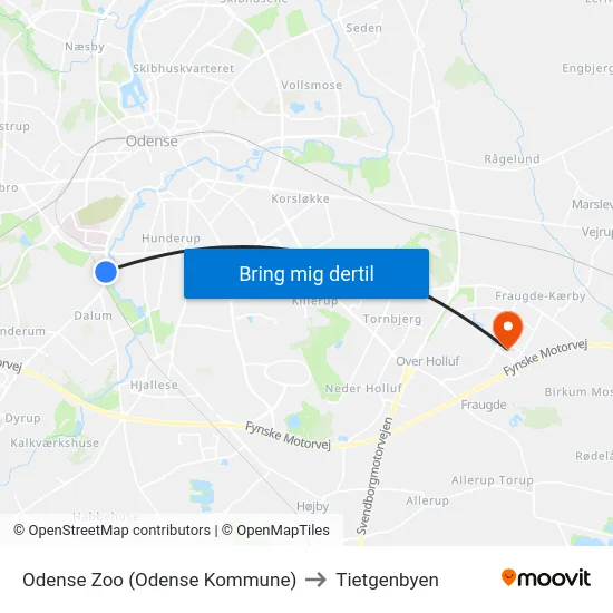 Odense Zoo (Odense Kommune) to Tietgenbyen map