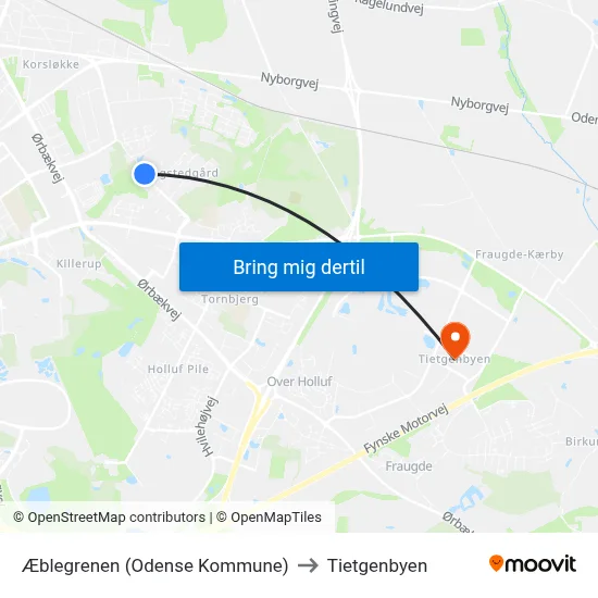 Æblegrenen (Odense Kommune) to Tietgenbyen map