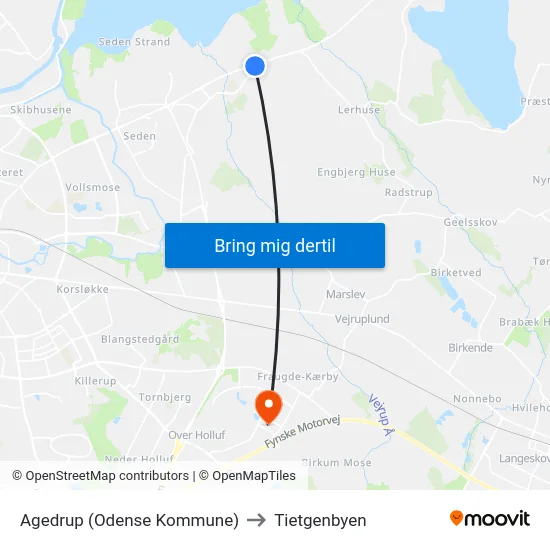 Agedrup (Odense Kommune) to Tietgenbyen map