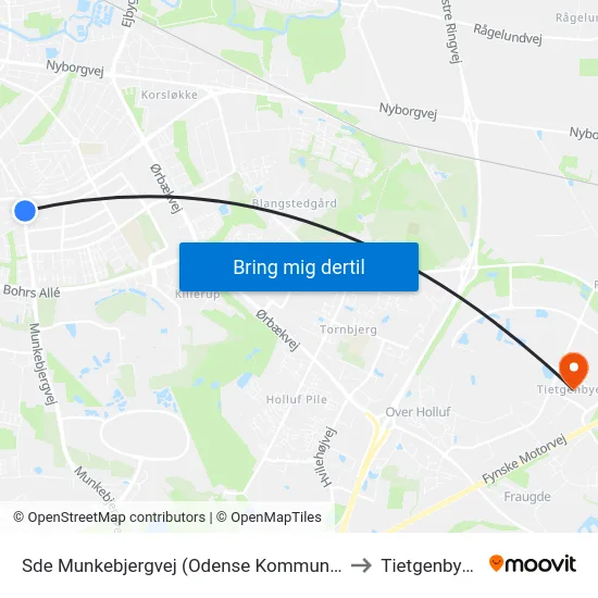 Sde Munkebjergvej (Odense Kommune) to Tietgenbyen map